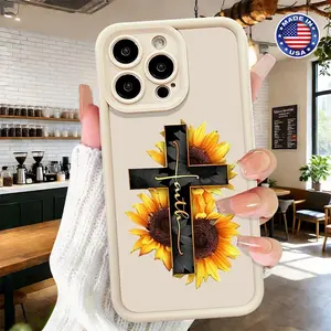 Stylish Sunflower Cross Pattern Case for iPhone 17 16 15 14 Pro Max 13 12 11 XR XS Plus Air Slim Shockproof Anti Drop Protective Durable TPU Cover