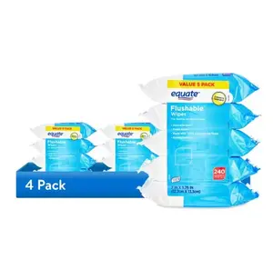 (4 pack) Equate Flushable Wet Wipes, Fresh Scent, 240 Wipes (5 Pack), Compare to Cottonelle
