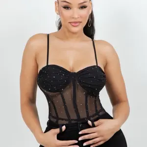 Almeda Rhinestone mesh bustier corset top