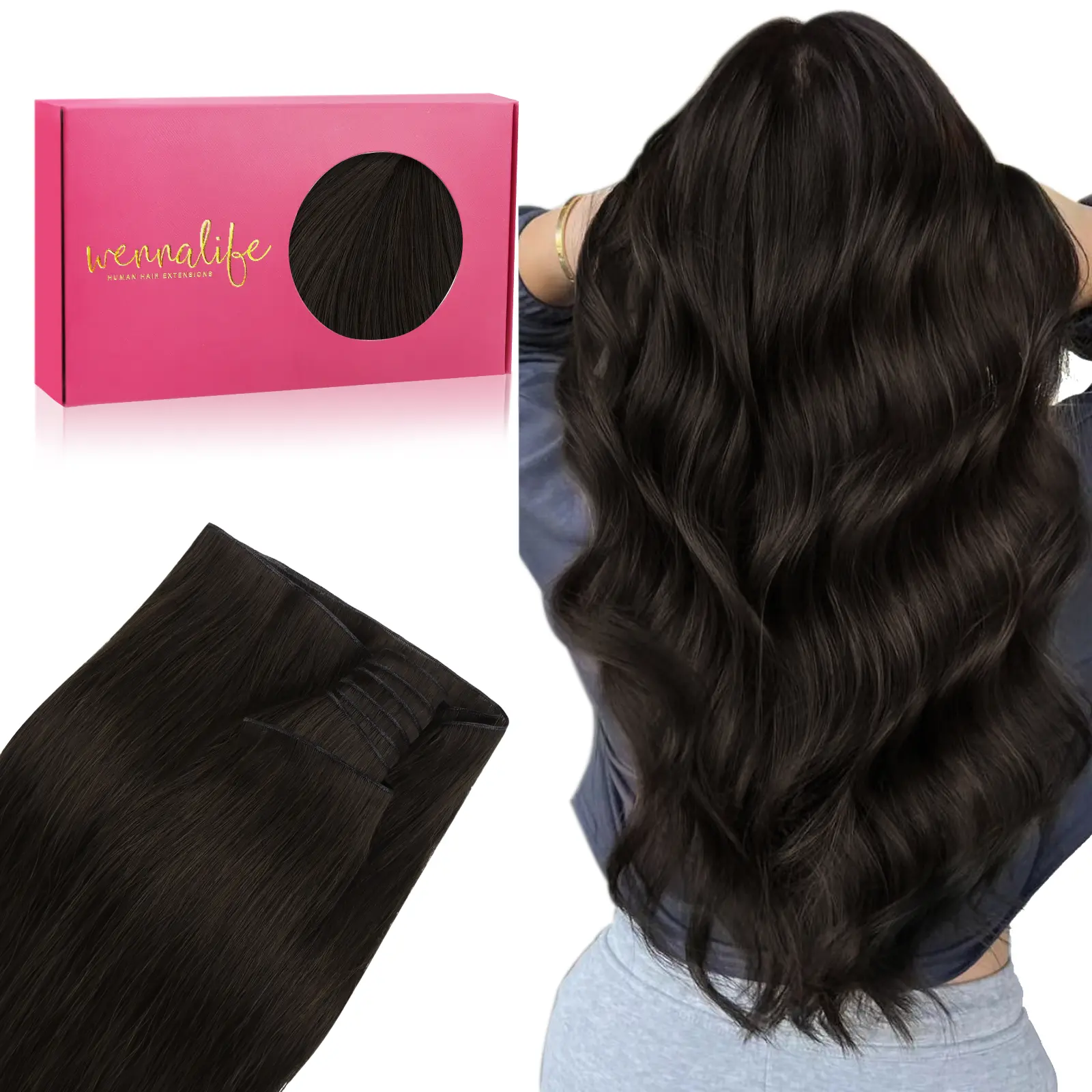 WENNALIFE Genius Sew In Weft Hair Extensions Real Human Hair 50g Sew in Hair Extensions for Women Natural Luxury Remy Hair Straight Invisible Extensions