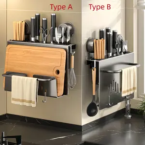 Suction cup no-nail wall-mounted kitchen knife rack, no-drill multifunctional wall rack, household fork and spoon storage shelf