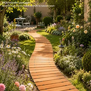 Roll Up Cedar Wooden Pathway, No Installation Flexible Outdoor Walkway, Non-Slip Weather Resistant Garden Path Mat for Lawn, Backyard, Beach, Succulent Landscape, Zen Gravel Yard