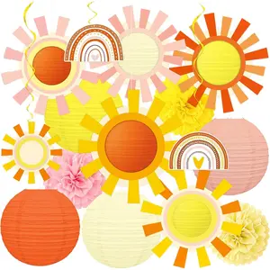 15PCS Sun Party Decorations Paper Lanterns Pom Poms Hanging Swirls - Sunshine Hanging Decor for Home Birthday Baby Shower Outdoor Indoor2026