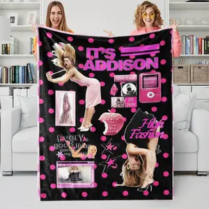 Sweet Cool Print Flannel Sofa Blanket, Millennium Peripheral Plush Blanket, Soft Comfortable, Couch, Outdoor, Bedroom, Travel Use, All Seasons