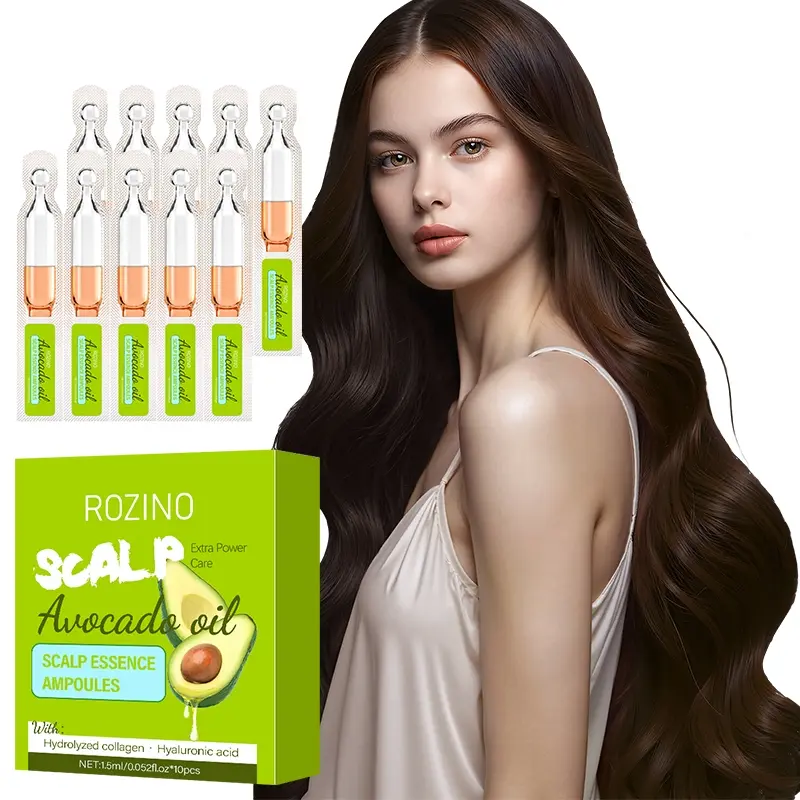 Rozino Avocado Oil Scalp Essence Ampoules 10 Pack, Scalp Treatment Serum, Moisturizing Scalp Care, Hydrating Hair Treatment, Nourishing Hair, Deep Nourishment & Strengthening, Suitable for Various Hair Types, Portable & Hygienic