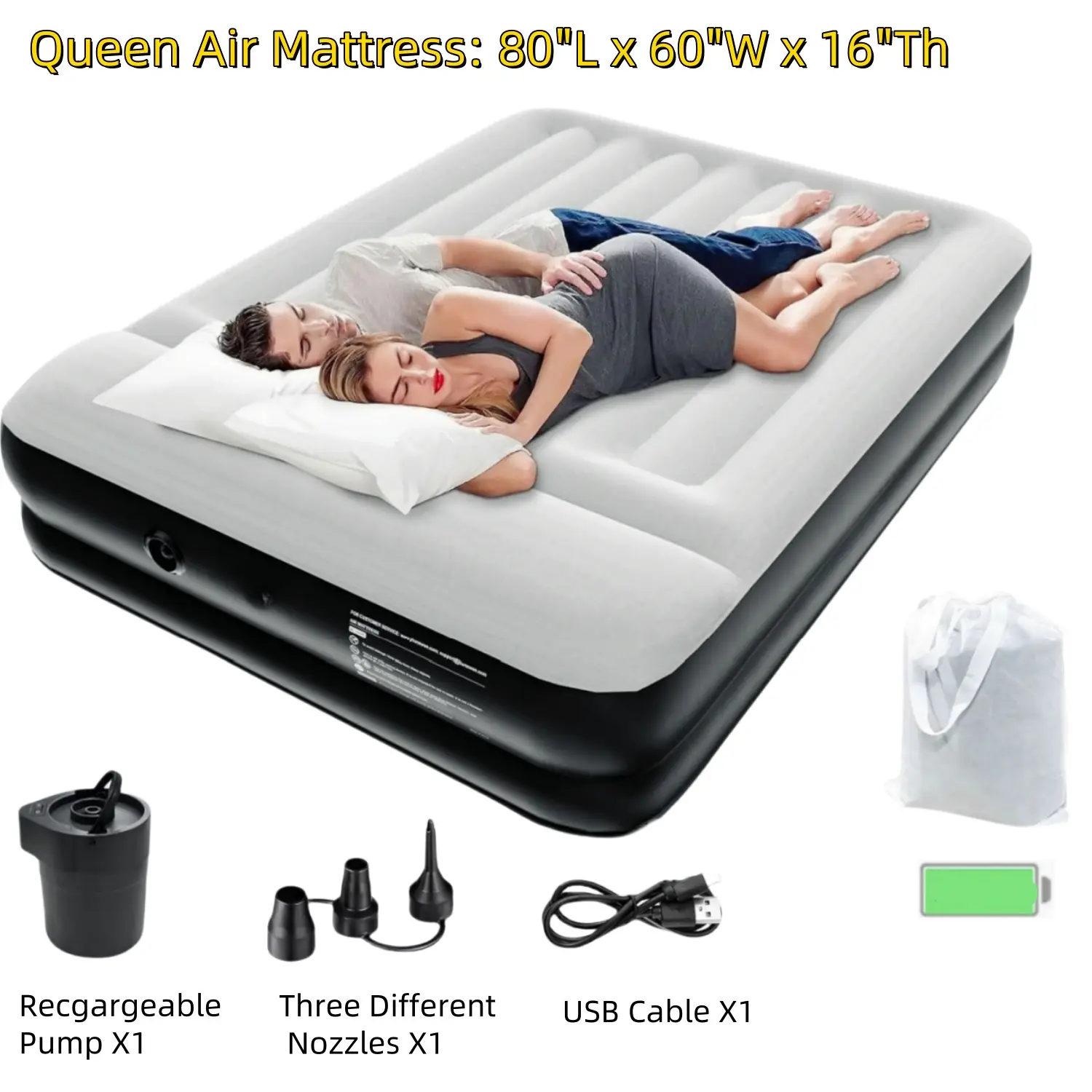 NW16Lbs Queen Air Mattress with Built-in Pump - Blow Up Pillow Top Bed for Home, Camping & Guests - Easy Setup & Comfort