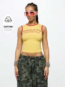 SUMWON Women's 4th of July Fashion Tank Top - Sleeveless, Short Crop Fit, Retro Varsity Style, America-Themed, Summer Athletic Gym & Casual Streetwear Top