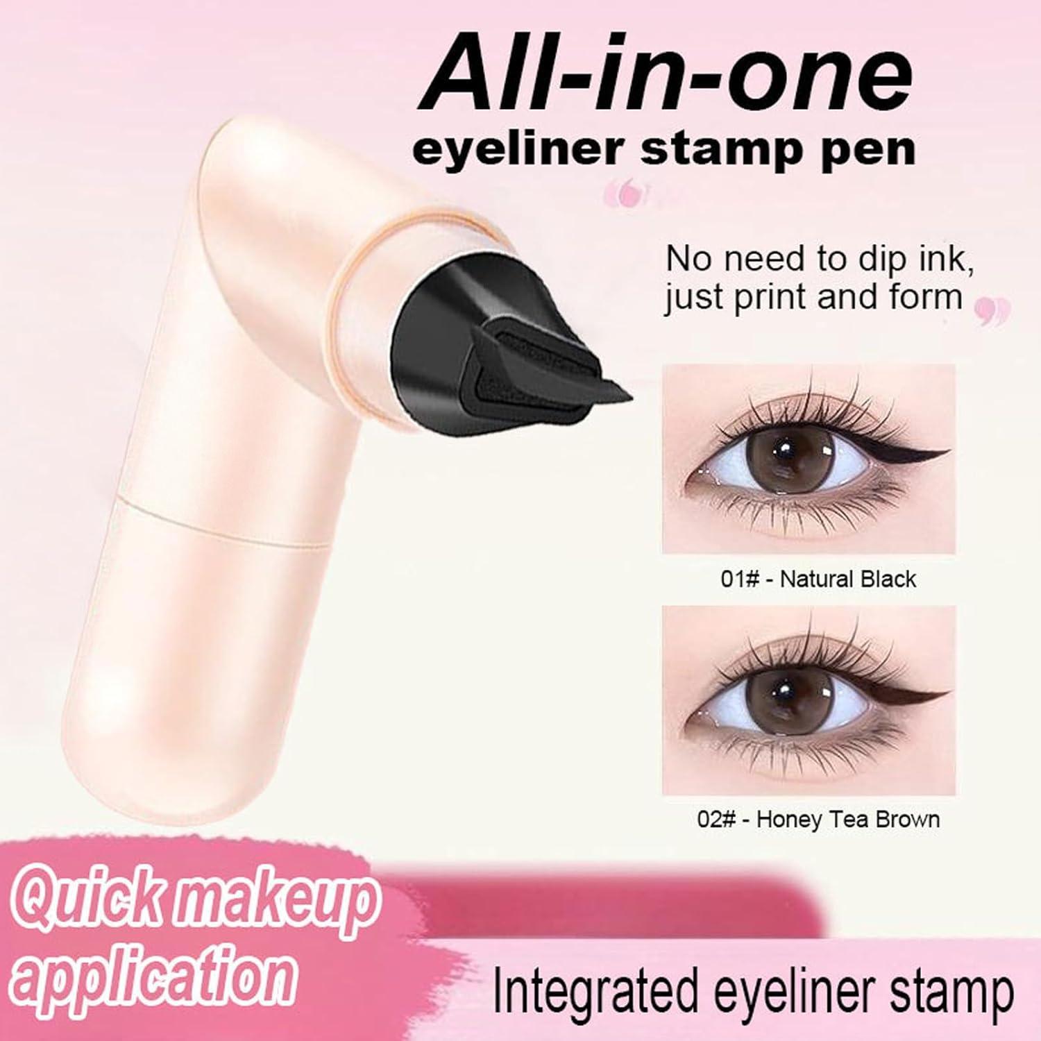 Rotating eyeliner stamp pen — dual-ended design with cat-eye stamp, quick color payoff, long-lasting smudge resistance, easily creates 3D wing lines, all-day wear without smudging; liquid eyeliner pen