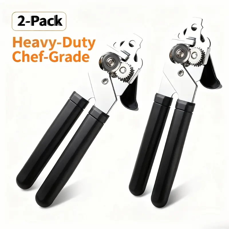2-Pack Durable Chef-Grade 3-in-1 Stainless Steel Can Opener Set - Non-Slip Ergonomic Handle, Universal Size for All Cans, Smooth Edge, Bottle Opener, Essential Kitchen Utensils, No Magnets