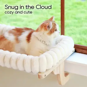 Cat Window Perch with 4-Sided Bolster, Orthopedic Cat Hammock Bed, Sturdy Wood & Metal Frame, Cozy Space Saving Window Seat for Cats