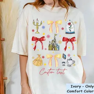Customized Princess Coquette Bows Beautyyyy and The Beastttt Watercolor T-Shirt, Princess Belle Tee, Family Matching Shirt