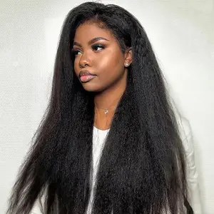 [3 IN 1 Half Wig] Kinky Straight Half Wig 3 In 1 Human Hair Half Wig With Drawstring Flip Over Half Wig Yaki Straight Glueless Wigs Ready To Wear For Women