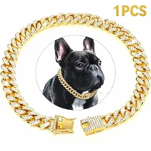 Pet Artificial Diamond Collar Necklace, Hip Hop Style, Adjustable Safety Buckle, Durable Alloy Material, Non-Discoloring