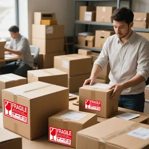 50/100 Sheets Large Fragile Cargo Labels, Text on, Fragile Handle with Care Stickers, for Fragile Items, Shipping & Packaging, 9x15cm
