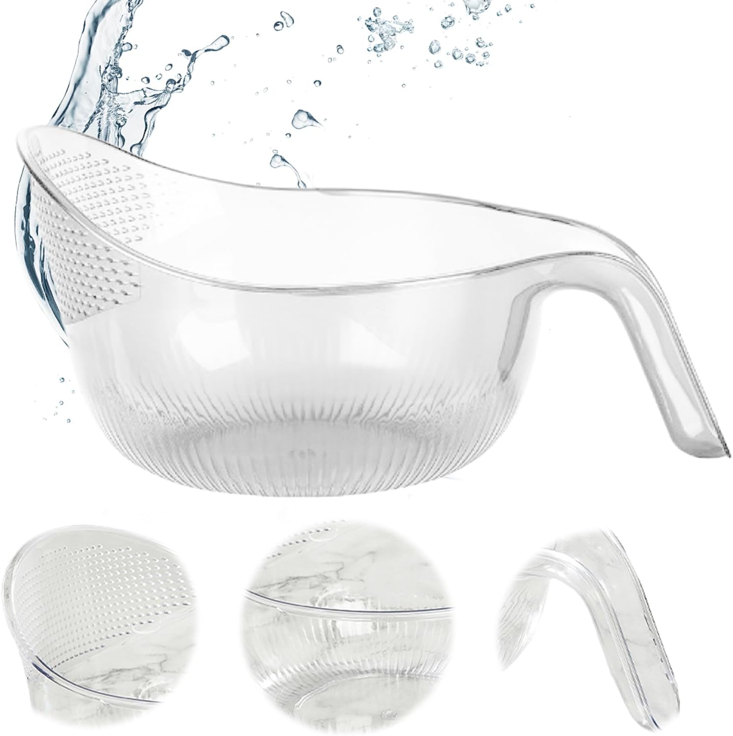 Aesthetic Multifunctional Rice Strainer with Handle – Sturdy BPA-Free Transparent Plastic Kitchenware, Silicone Vegetabl