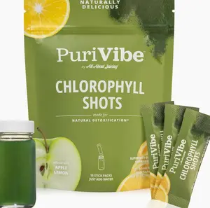 All About Juicing Chlorophyll Green Juice Shots - Clean Energy, Detox, Alkalize - 15 Stick Packs - 120 mg, Superfood Juice Powder - PuriVibe