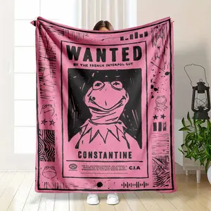 Funny Muppets Blanket Constantine Wanted Poster Print Soft Flannel Fleece Throw Kermit The Frog Lookalike Pattern Cartoon Movie Decor Gift