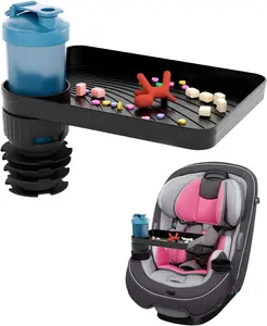 Seat Tray for   Travel with Soft Rubber Base, Rotatable and Removable Cup Holder Snack Tray for  Color and Play for Family Road Trip Essentials (1, Standard Base)