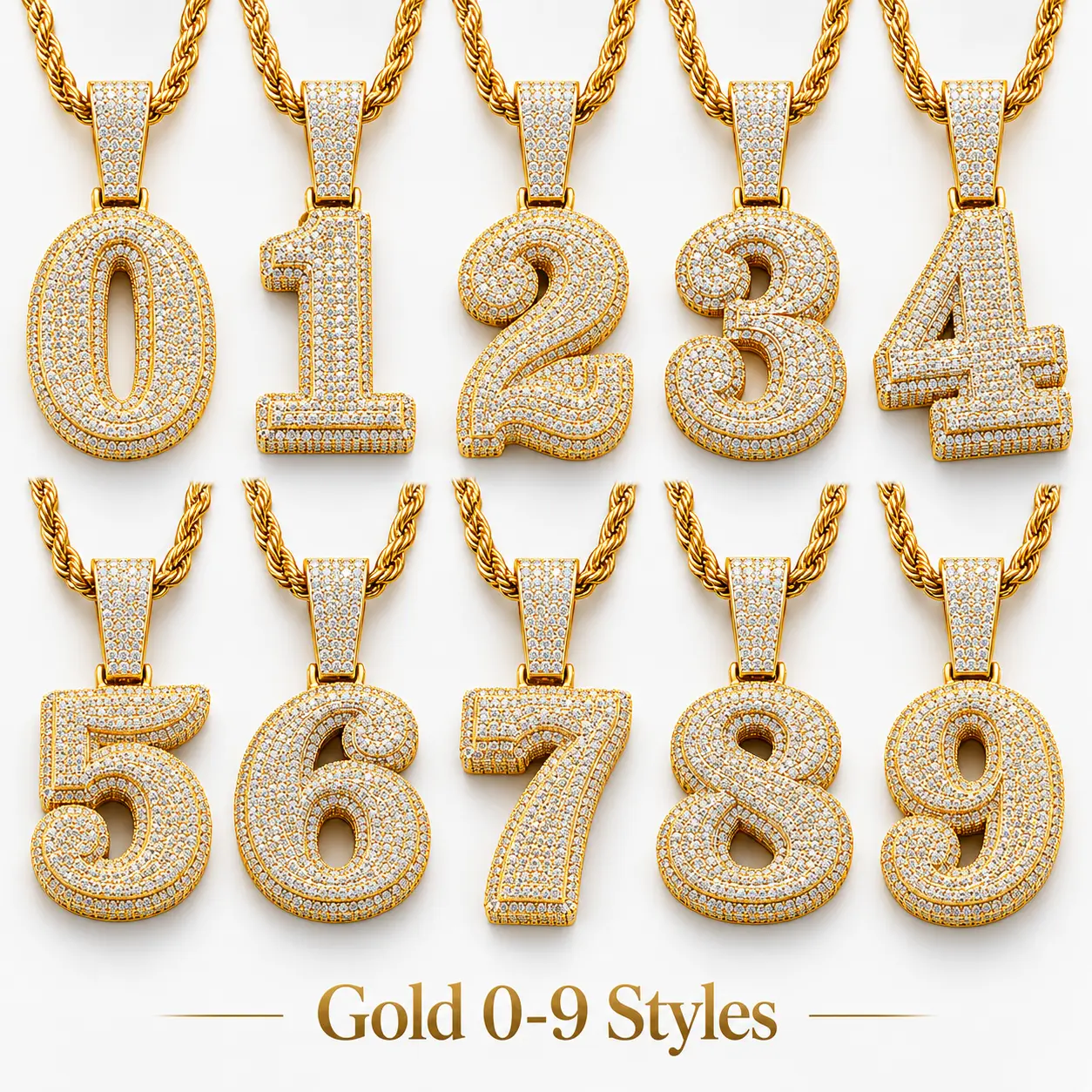Number Pendant  0-9 for Men, Iced Out 5A CZ Personalized Hip Hop Jewelry with 24 Inch Rope Chain, Streetwear Number Style Accessory crucifix unisex casual charm cross choker  Cuban Link Elegant Bear Necklace Gift sterling silver Flame gold-plated bead