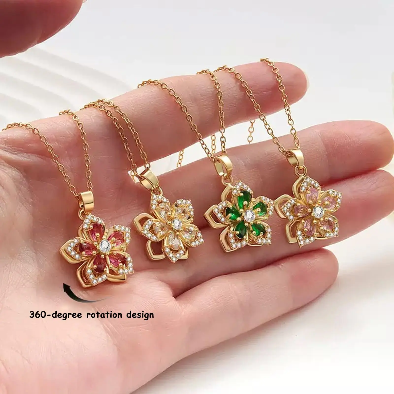Women's Elegant Floral Alloy Choker Necklace - 360-Degree Spinning Crystal Pendant, Adjustable Unisex Fidget Jewelry for Party Gifts, Crystals