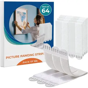 Picture  Strips Heavy Duty - 64x Strips(32 Pairs), Wall  Adhesive Strips for -Free Picture Hangers Without Nails and Frame Mounting