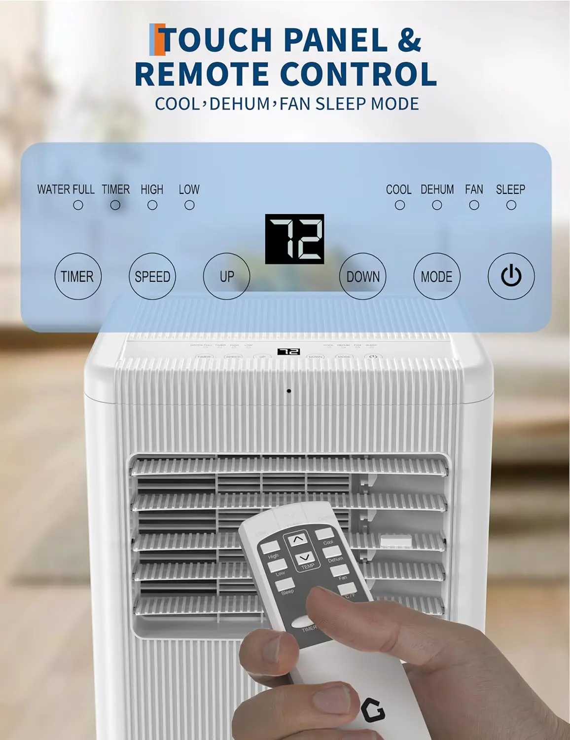 Gaomon 8000 BTU Portable Inverter Air Conditioner - 4-in-1 Energy Saving AC with Cooling Fan, Dehumidifier, Heater, Remote Control, Window-Mountable Large Household Appliance