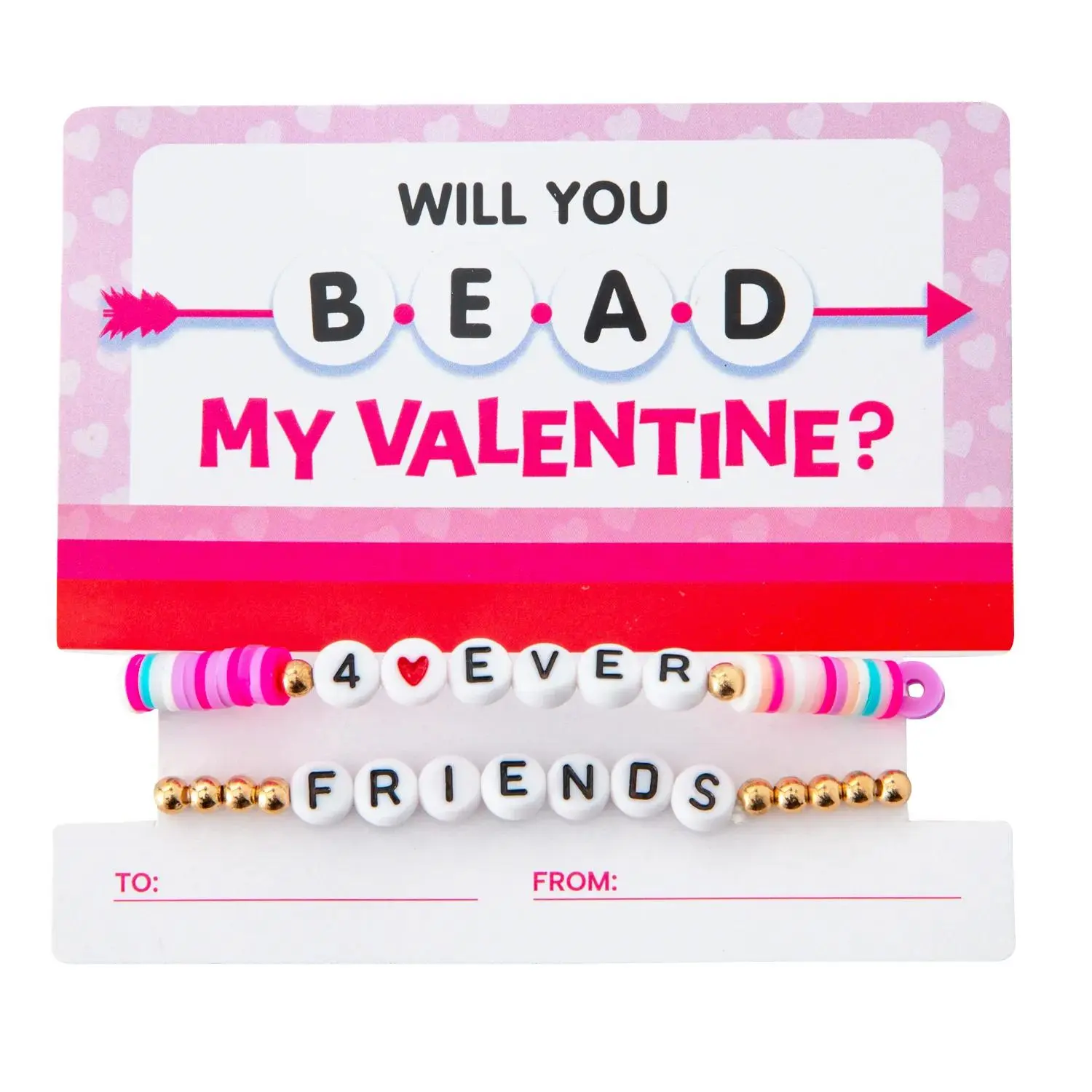 12-Pack Beaded Friendship Bracelets with Valentine Exchange Cards, Festive Party Bag Gifts for Gifting Occasions, Beaded Bracelets