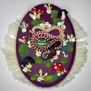 Forest fungi polymer clay wall art