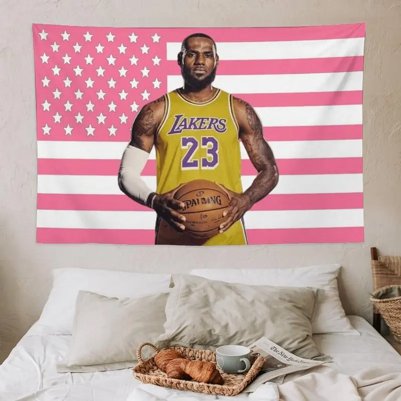 LeBron James 23 Figure Cotton-Linen Light Tapestry, 60x40in Watercolour Glam Home Decor, Indoor Decoration for Living Rooms, University Dormitories, Lightweight