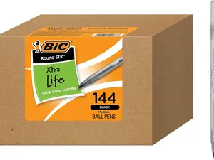 BIC Round Stic Xtra Life Ballpoint Pen, Ultra Long Lasting and Consistent Performance, 144-Count in Black Ink