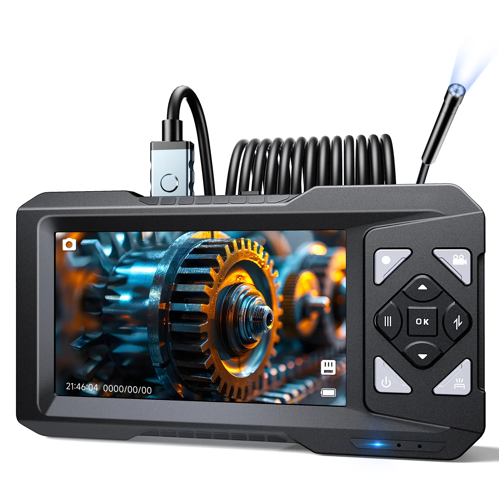 Aikokk 1080P HD Endoscope Camera for Cars/Motorcycles, 2nd CMOS Chip 4.3-in IPS Screen Car Inspection Tool - 5.5mm IP67 Waterproof Ultra-Thin Probe, 6 Adjustable LED Lights, 16.4ft Semi-Rigid USB Cable, 4H Runtime, Plug-N-Play Video Capture Device