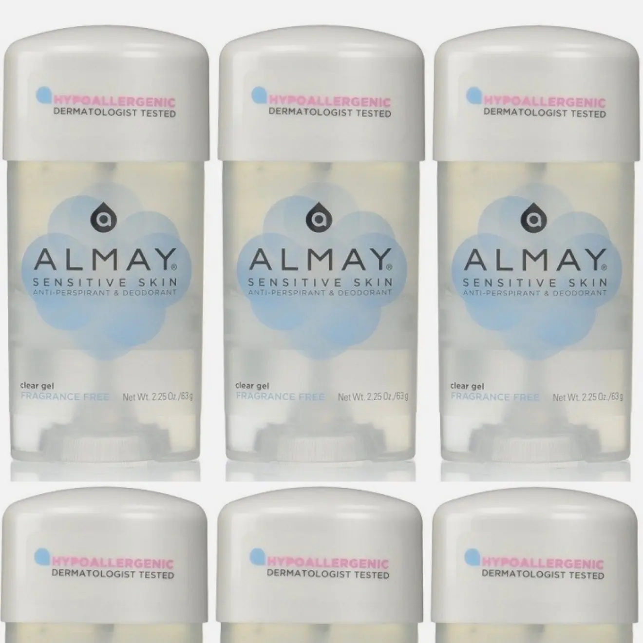 Almay Sensitive Skin, Clear Gel Fragrance Free 2.25oz (pack of 6)