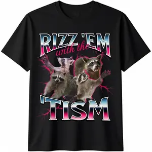 Autism Funny Rizz Em With The Tism Meme Autistic Racoon T-Shirt