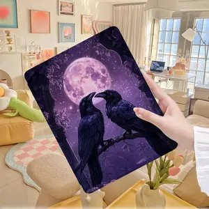 Gothic Gothic Case for iPad with Raven & Moon Design - Lightweight Foldable iPad 10.9/10.2/Air 4/5/Pro 11/10.2 Thin/12.9/9.7 - Dark Purple & Black Tablet Cover with Gothic, Compatible with iPad Air 4/5, Pro 11, 10.2, 12.9, 9.7 - Stylish Cover for Dark The