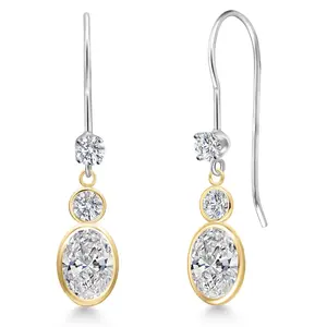 Gem Stone King 14K Two Tone Gold Lab Grown Diamond Dangle Earrings for Women | 1.76 Cttw | Gemstone April Birthstone | Oval 7X5MM