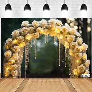 Romantic Rose Gold Arch Crystal Pendant Wedding Proposal Birthday Party Decoration Background Cloth Photography Backdrop