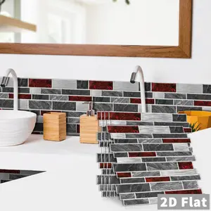 12/24 Pieces Retro Reddish Brown Marble Backsplash Peel & Stick Wallpaper - Waterproof, Oil-Resistant Used For Wall Decoration In Rooms, Living Rooms, Kitchens, Study Rooms, Bathrooms And Offices Marble Pattern Wallpaper