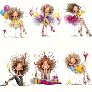 6-Piece Party Heat Transfer Stickers, Vibrant Vinyl Iron-On Decals, 6 Holiday Designs, DIY Clothing, T-Shirts, Hats, Backpacks, Jeans