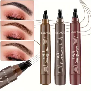 Waterproof Microblading Eyebrow Pen, with 4 Fork Tip & Spoolie Brush, Long-lasting Natural Eye Brow Pencil, Easy to Use & Carry Makeup Cosmetic