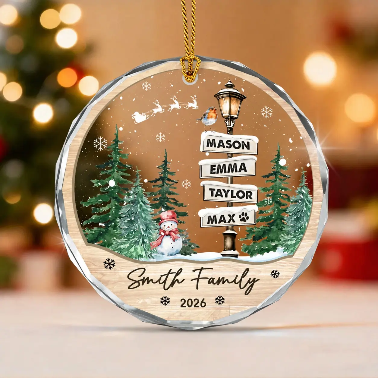 Personalized Family Christmas Ornament, Custom Names and Pet, Snowy Street Sign Holiday Keepsake 2026