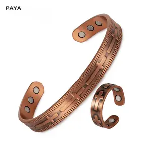 PAYA Copper Bracelets & Rings for Women&Man, Ultra Strength Magnetic Copper Bracelet with 3500 Gauss Neodymium Magnets, 99.99% Pure Copper Adjustable Jewelry Gift for Her