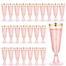 100 Clear Clear Pink Plastic Champagne Flutes, 5oz Plastic Wine Glasses, Assemble for Party Wedding Cocktail Cups