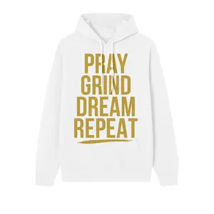 Pray Grind Dream Repeat Hoodie | Motivational Black/White/Navy Blue & Gold | Unisex Premium Hoodie