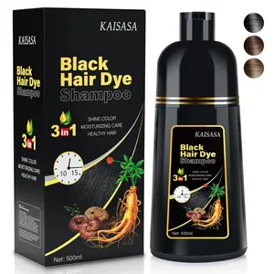 KAISASA Black 3 in 1 Hair Dye Shampoo - Can cover gray hairs, Contains Ginseng Extract, Natural Haircoloring, Plant Haircare, black hairdye