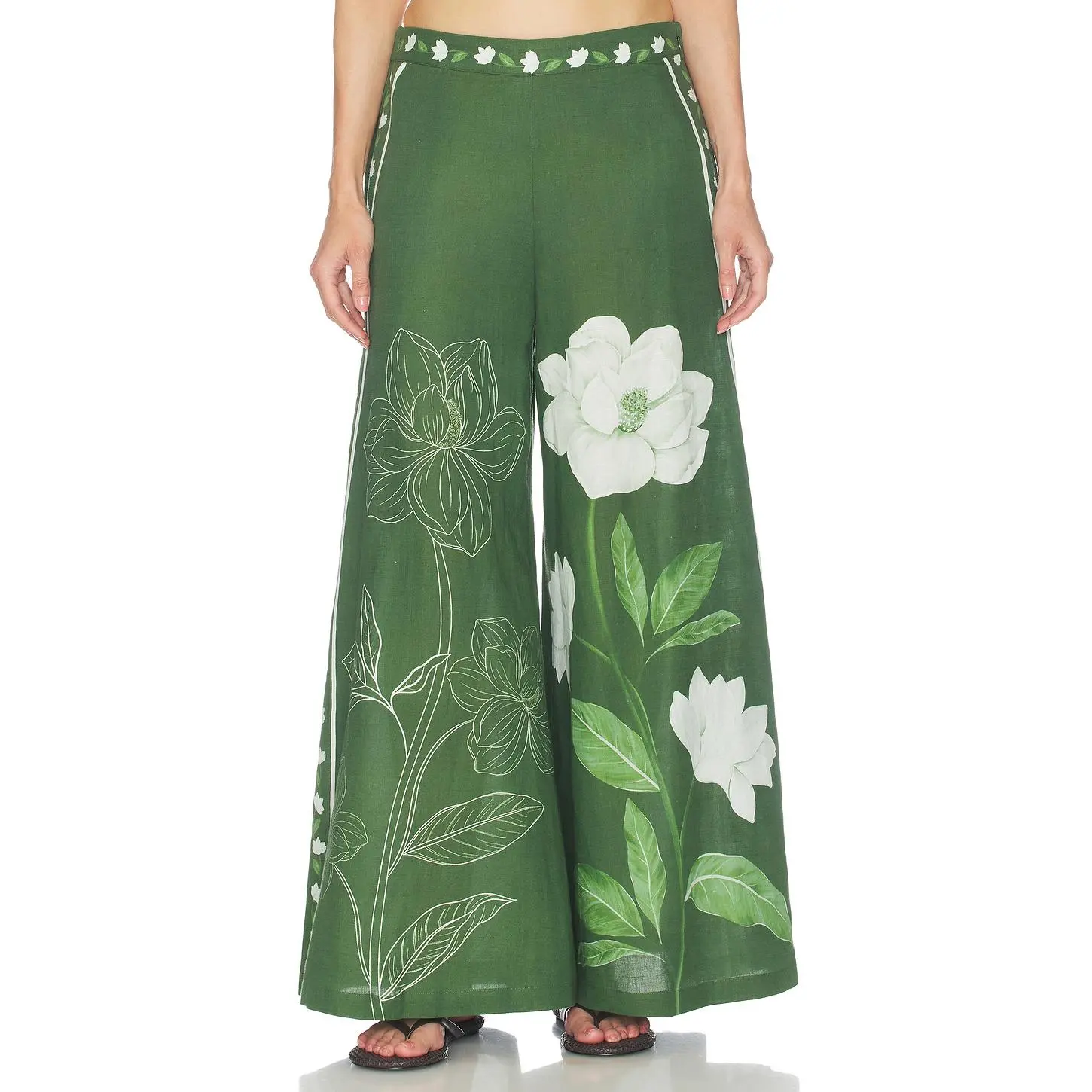Verandah Magnolia Flared Pants in Emerald Magnolia Flared