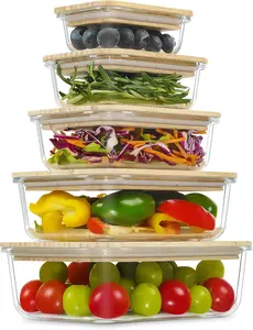 Glass Containers with  Lids, Meal Prep Glass  storage Container Set, 5 Pack, Pantry & Kitchen Organizer, Microwave, Oven, Freezer Safe