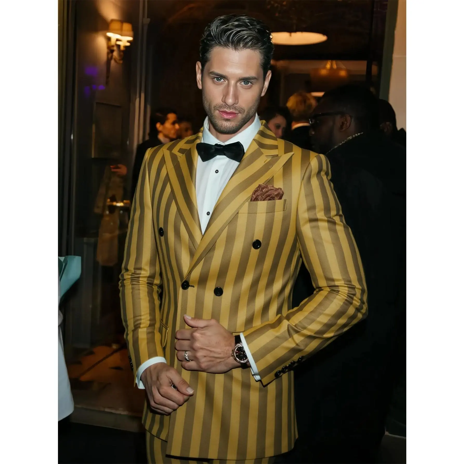Men's 3-Piece SUIT Double-breasted solid color Suit Set buckle Shawl Lapel Slim-Fit Tuxedo Blazer  Dress & Pants Polyester Matching suits