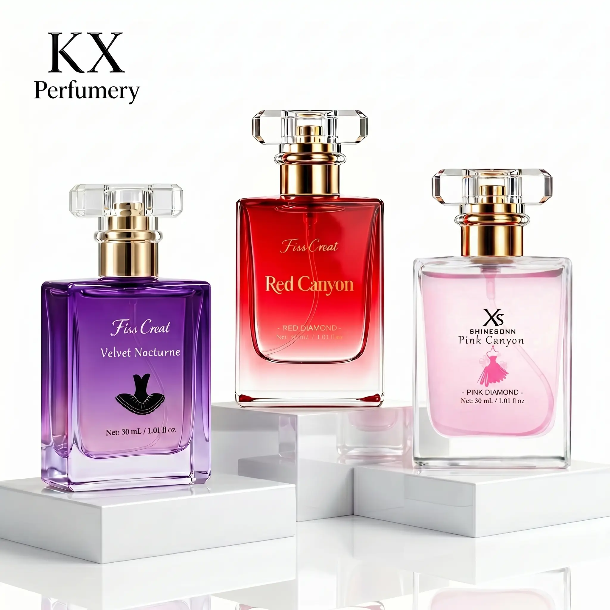Women's Designer-Inspired Luxury-Inspired Fragrance Multi-Pack - Red & Pink Fresh and Clean Eau de Parfum Trio, Red Canyon 30ml, Velvet Nocturne 30ml, Pink Canyon 1.01 fl oz, Floral Citrus & Floral Gourmand Scents, Luxury Gift for Her, Designer-Inspired P