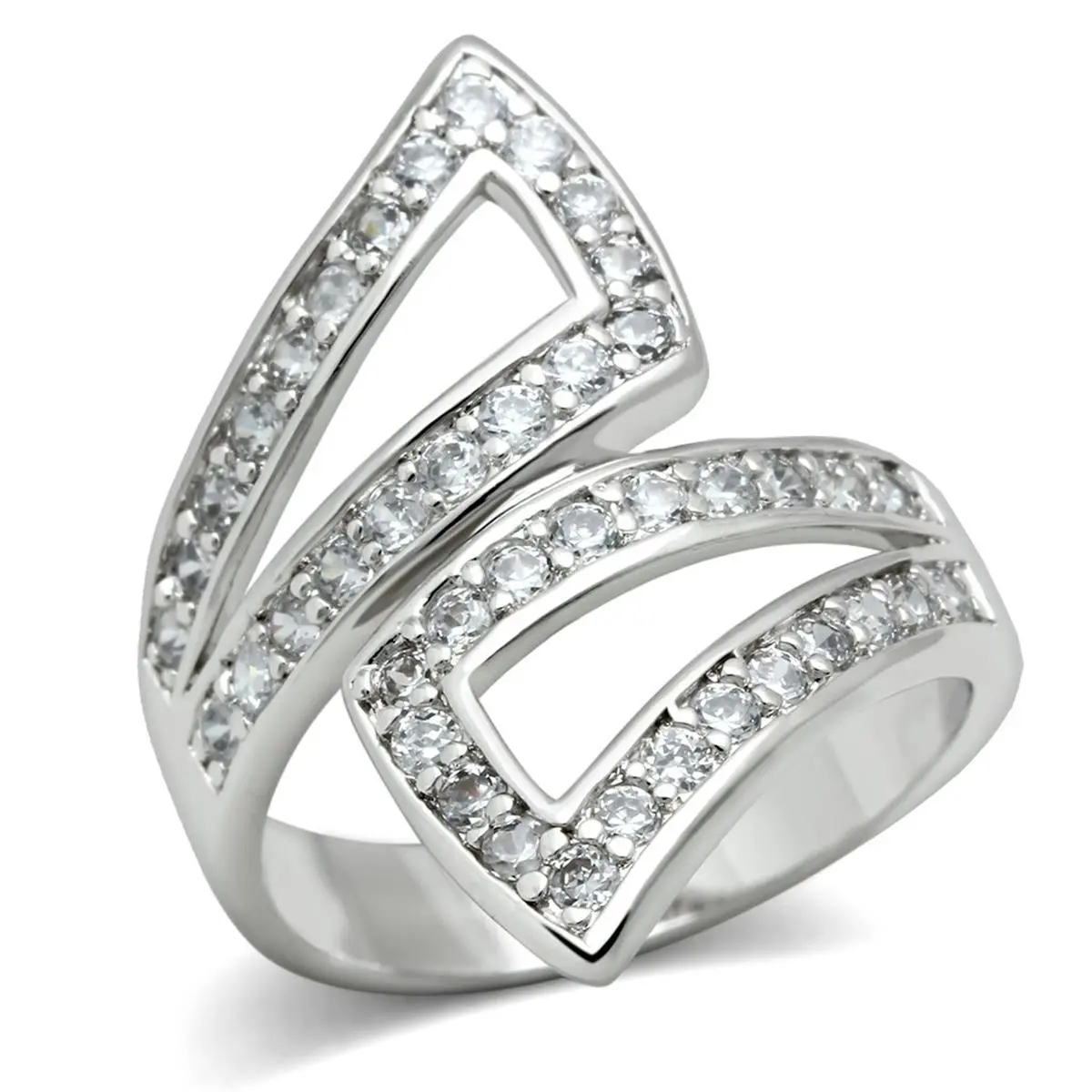 Alamode 3W150-9 Women Rhodium Brass Ring with AAA Grade CZ in Clear - Size 9