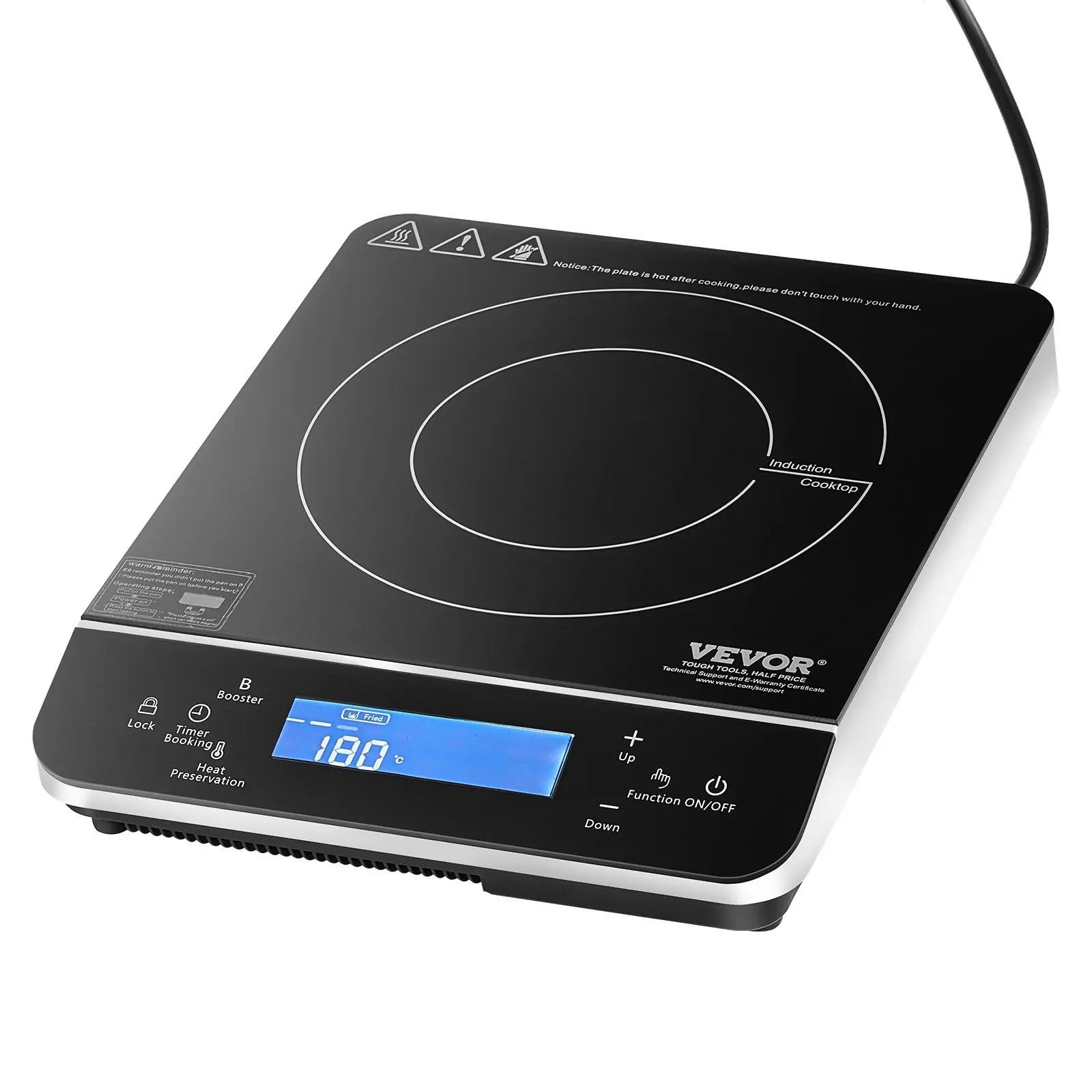 VEVOR Portable Induction Cooktop, 1500W Electric Induction Burner with 9 Temperature Settings, Countertop Induction Hot Plate with 4H Timer, 24H Reservation, Child Lock, Easy to Clean, for Cooking